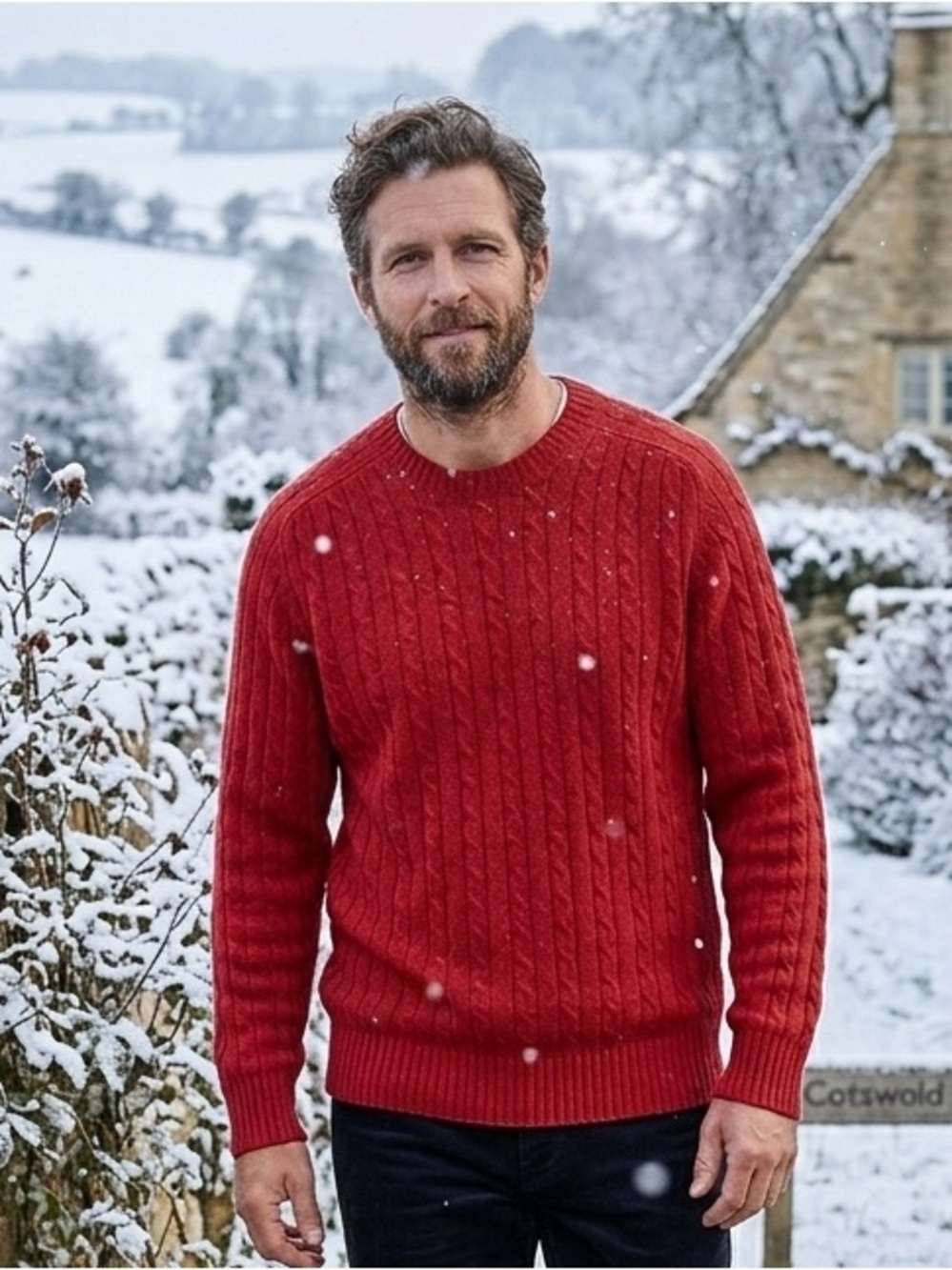 Davis & Squire Tomato Red Cable Knit Cashmere Sweater L 2 Ply Crewneck Luxury